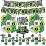 Ben 10 Themed Children's Happy Birthday Party Decorations Set Including Banner Balloons Kit Cake and Cupcakes
