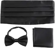[Aiko Fashion] Mens Formal Adjustable Cummerbund Bow Tie Hanky Handkerchief Set Wedding Prom Tuxedo Suit