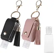 [Molain] 2 Pcs Hand Sanitizer Keychain 30ml Portable Leather Hand Sanitizer Holder Leakproof Empty Bottles Hand Sanitizer Travel Holder Bottle Refillable for Lotion Liquid Soap Shampoo(Pink,Black)