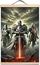 Crusader Armor Warrior Hanging Banner Nordic Style Wall Artwork Canvas Pictures Knights Templar Poster Wooden Scroll Painting Print Living Room Home Decor A0