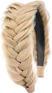 DIGUAN Wide Messy Braided Headband with Teeth Synthetic Hair Plaited Headband High Elasticity Braids Chunky Fishtail Braided Hair Band Hairpiece for Girls Women (Honey Blonde, Wide)