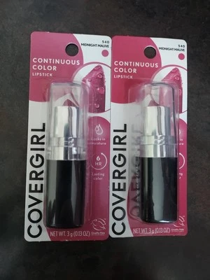 LOT OF 2 COVERGIRL CONTINUOUS COLOR LIPSTICK # 540 MIDNIGHT MAUVE