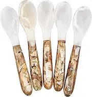 DUEBEL Set of 5 Pink Mother of Pearl MOP Caviar Spoons for Caviar, Egg, Icecream, Coffee Serving (Pink, 12.5x2.5cm)