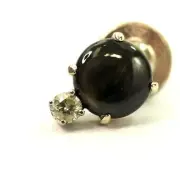 Men's Black Star Sapphire Diamond Tie Tack14k White Gold 3.8carat .20ct