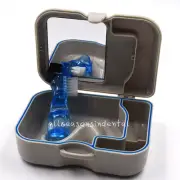 1 Pcs Denture Storage Box Case With Mirror and Clean Brush Dental Appliance Grey