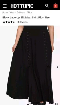Hot Topic Black Lace-Up Slit Maxi Skirt Womens Plus Size Goth Dark Cottage Core
