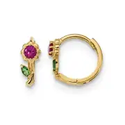 14k 14kt Yellow Gold Madi K Red & Green CZ Hinged Hoop Earrings
