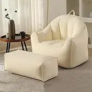 UYSOFRCV Bean Bag Lazy Sofa Cover Waterproof Bean Bag Chair Cover +Footstool Cover (No Filler) for Reading, Watching Movies, Playing Video Games Leisure Sofa Chair,Elegant White
