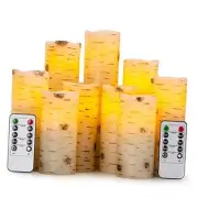 Flameless Flickering LED Candles with Birch Bark Effect - Set of 9 Battery