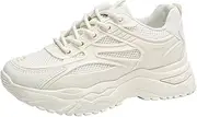 [ZCLNYVGJ] Sports Women's Shoes Spring Summer Autumn New Thick Sole mesh Surface Breathable Running Shoes Students Light White Shoes