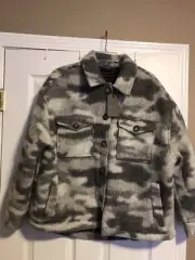 Allsaints Women’s FENIX Sherpa Lined Gray Camouflage Jacket Size 10 (CON71)