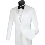 LUCCI Men's White Slim-Fit Tuxedo Suit w/ Sateen Lapel & Trim - NEW