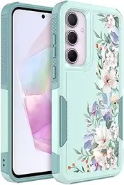 [Ftonglogy] for Samsung Galaxy A35/A55 5G Case: Cute Flowers Floral Design for Girls Women Slim Soft TPU Bumper Shockproof Silicone Cell Phone Cover A35 A55 (Mint Green/Magnolia)