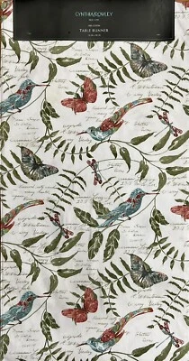 Cynthia Rowley Song Bird And Butterflies Cloth Table Runner 15” X 90”