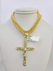 10k Yellow Gold Franco Chain Jesus Cross Charm Pendant 4mm 18-28 Inches Necklace