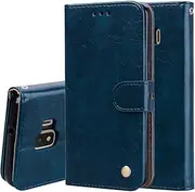 LYX Business Style Oil Wax Texture Horizontal Flip Leather Case for Galaxy J2 Core, with Holder & Card Slots & Wallet (Black)+Classic Fashion (Color : Blue)