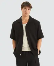 [Nomadic Paradise] Psych Cropped Resort Shirt Black M