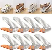 8 Pack Shoe Slots Organizer, Adjustable Double Layer Shoe Stack, Four Position Adjustable Height Design, Space-Saving Storage Shoes Stacker Holder, Shoe Stackers for a Pair of Shoes (B, Orange)