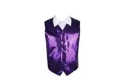 Dark Purple Boys Junior Sequin Patterned Vest Waistcoat