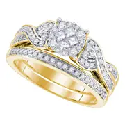 14k Yellow Gold Princess Round Diamond Bridal Wedding Ring Set 5/8 Cttw