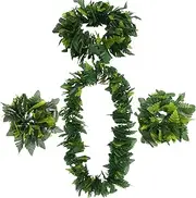 DEARMAMY 4 in 1 Green Hawaiian Party Garland Artificial Leaves Headband Lifelike Leaves Necklace Loop Bracelet Tropical Fern Leaf Headband Necklaces for Hawaii Beach Pool Hula Dance Luau