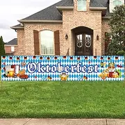 Oktoberfest Fence Banner for German October Fest Themed Party Decoration Blue Bavarian Flag Check Hanging Banners for Beer Party Supply