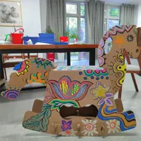 在飛比找ETMall東森購物網優惠-瓦楞紙板兒童木馬手工拼裝益智玩具搖搖馬涂鴉彩繪寶寶禮物道具馬
