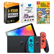 Nintendo Switch Neon Red/Blue OLED Console + Mario Maker 2 Bundle