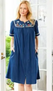 NWT Go Softly M Kaftan Denim Sea Life Beach Embroidered Patio Dress 124593