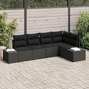 5 Piece Outdoor Sofa Set with Cushions - Rattan Black Chair, Balcony Lounge and Furniture for Living Room Reading & Rest