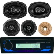 Bluetooth Marine MotorSports USB CD Receiver, 2x 6x9" & 6.5" Car Speakers, Wire