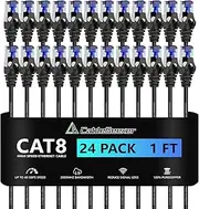 CableGeeker Patch Cables Cat8 1ft 24 Pack Slim, Cat8 Ethernet Patch Cable 40G 2000MHz Support, Snagless RJ45 Cat 8 Patch Cable for Patch Panel to Switch, Flexiable Network Cable - 1 Feet Black