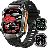 Military Smart Watch for Men 2.0" HD with Elevation Barometer Compass Fitness Tracker with IP68 Waterproof Heart Rate Sleep Monitor 650 mAh Outdoor Rugged Tactical Sports Smartwatch for iOS Android