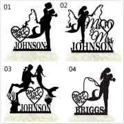 Personalised Fishing Cake Topper Wedding Mermaid Bride & Groom Mr & Mrs Heart