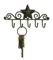 Key Holder Wall Mount Rack In Black Tin 100% Scrolled Rustic 5 Hooks Handmade