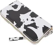 [Healvian] Cow Print Wallet for Women Elegant Zipper Clutch Purse with Wristlet Strap Capacity Banquet Bag Chic Multi Compartment Design for Daily Essentials