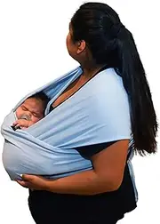 Baby Wrap Carrier: Soft, Stretchy, Breathable Cotton Baby Wrap, Baby Sling, Nursing Cover Up for use with Newborn-Toddler: Evenly distributes Weight for More Comfortable Carrying (Light Blue)
