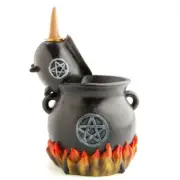 Witches' Cauldrons with LED Flames Backflow Incense Burner Cone Holder