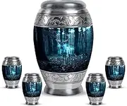 Deer Urn for Ashes Adult Male - Keep Sake Urns for Human Ashes - Mini Keepsakes Urn for Women - Blue Memorial Funeral for Human Ashes Adult Female - Cremation Urns (Combo 10" & 3", Set of 5)