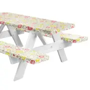 LINPRO 8ft Fitted Picnic Table Cover with Bench Covers. Vinyl Outdoor Camping...