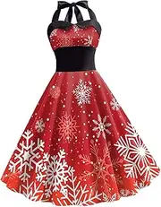 [Oshhni] Women Christmas Dress Elegant Xmas Party Dresses for Travel Party Holiday Ladies