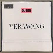 VERA WANG SATIN WEAVE WHITE GRAY SIMPLE DOT EMBROIDERED QUEEN SHEET Set 4PC