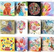 AIYUENCICI 12 Pack 5D DIY Special Shaped Diamond Painting Christmas Birthday Holiday Greeting Cards, Art Crafts kit Creative Gift with Envelopes(Flower&Butterfly)