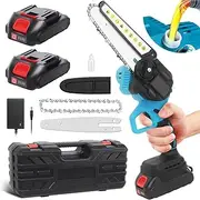 Brushless Cordless 6-Inch Chainsaw Wood Cutting Tree Trimming, Security Lock & Auto Oiler System with 2Pcs 2000mAh Batteries