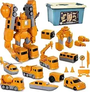 WixbFyn Magnetic Deformation Robot Construction Vehicles Car Toy Set with Storage Box DIY Educational Creativity Puzzle Building Blocks Toy for Boys and Girls Aged 3-9