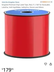 Premium Vinyl Label Tape, Red, 4" x 150' for DuraLabel, LabelTac, VnM SignM...