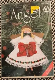 Vtg Designs for the Needle Counted Cross Stitch Angel Red Bow Ornament 1998 Kit