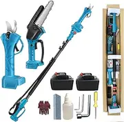 Electric High Branch Saw & Pruning Shears, 6 Inch Mini Chainsaw Cordless with 125-220 cm Extension Pole, with 2× 4Ah Battery, Tree Trimmer Limb Branch Cutter Pruner