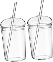 WATIIFUFU 2pcs Glass Sippy Cup Glass Water Bottle with Straw Cup with Straw Glass Bottle with Straw Yogurt Cups Milk Glass Cup Glass Coffee Cups with Lids and Straw Water Cup re-usable