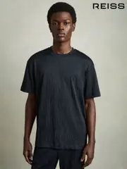 Reiss Navy Ivan Oversized Wave-Jacquard T-Shirt (AP6323) | $120